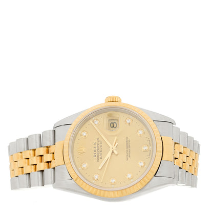 Rolex Stainless Steel 18K Yellow Gold Diamond 36mm Oyster Perpetual Datejust Watch Champagne 16233 2 of 4