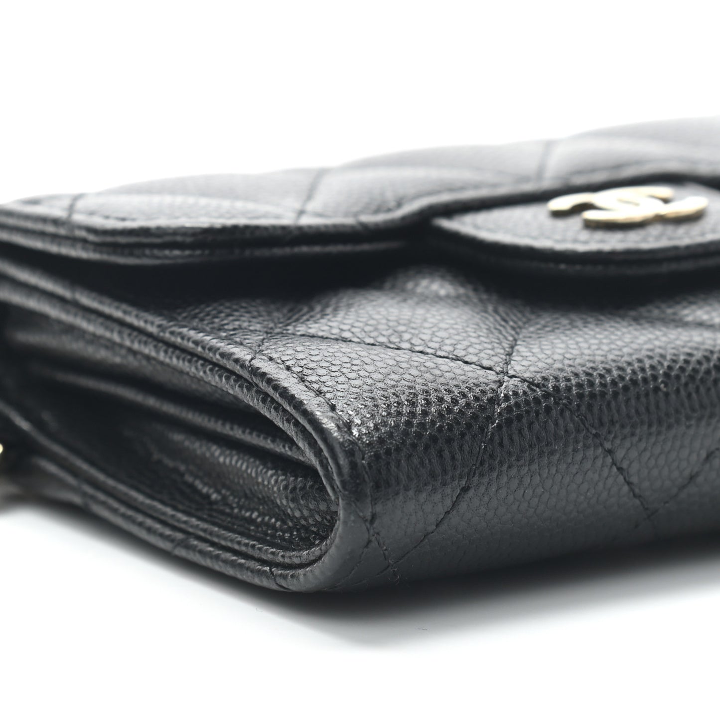 Caviar Quilted Flap Card Holder Chain Wristlet Black