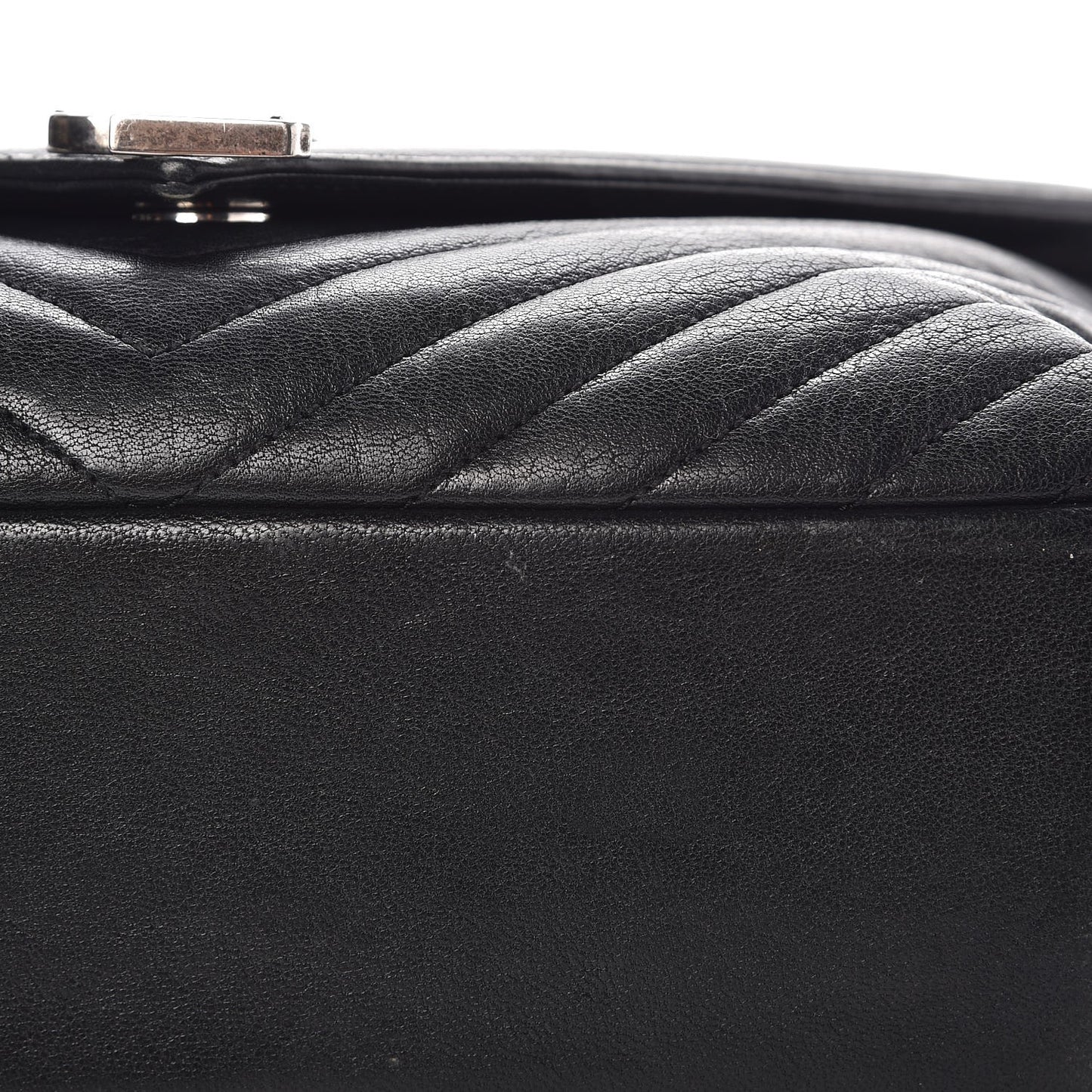 Sheepskin Matelasse Chevron Monogram Large College Satchel Black