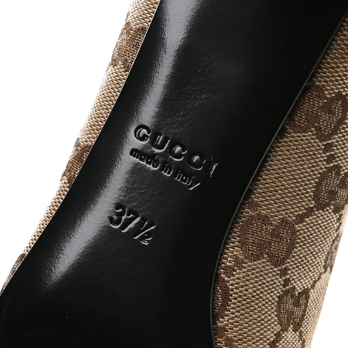 Gucci Canvas GG Monogram Horsebit Slingback Pumps 37.5 Beige Ebony Cocoa 7 of 9