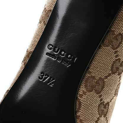 Gucci Canvas GG Monogram Horsebit Slingback Pumps 37.5 Beige Ebony Cocoa 7 of 9