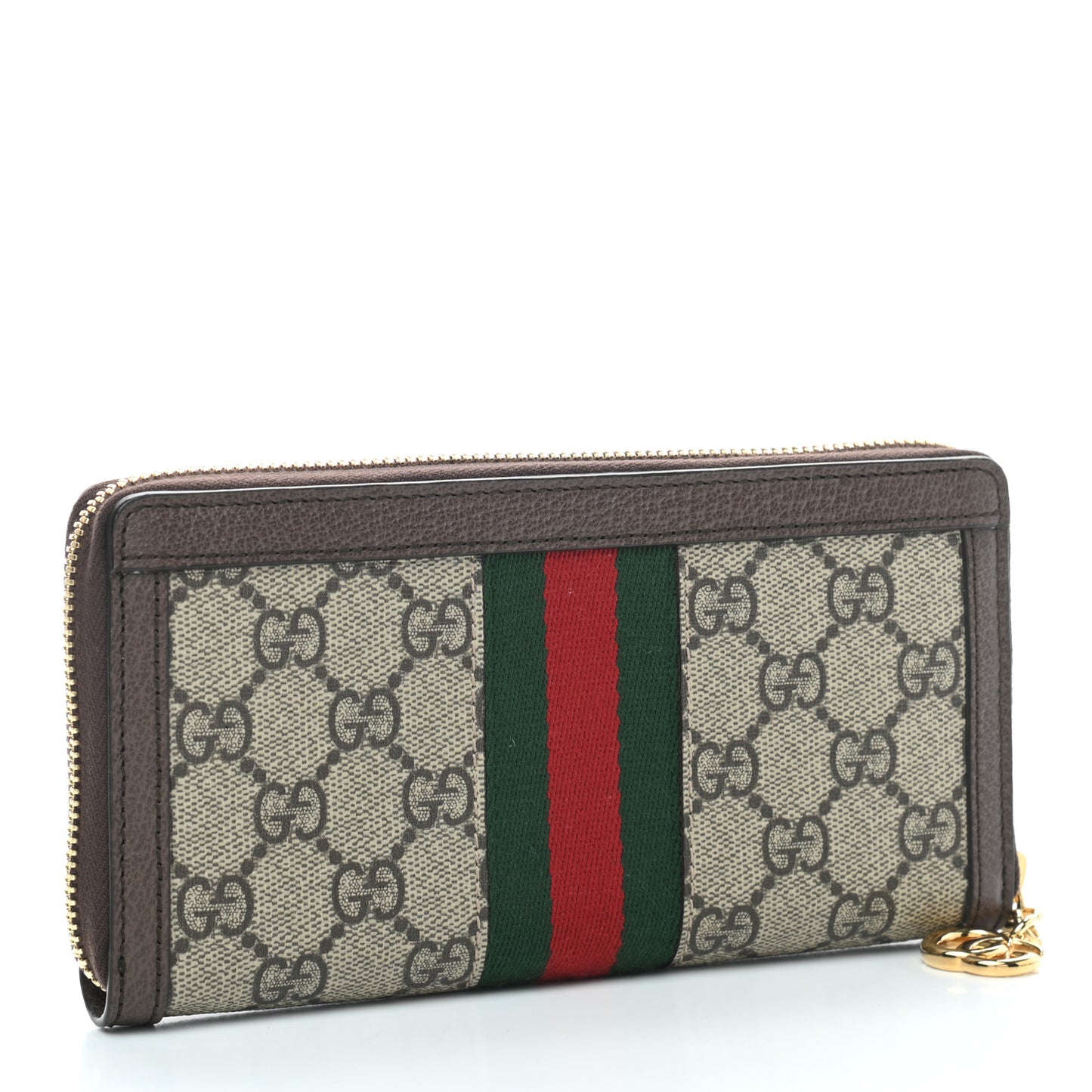 GG Supreme Monogram Web Ophidia Zip Around Wallet Brown