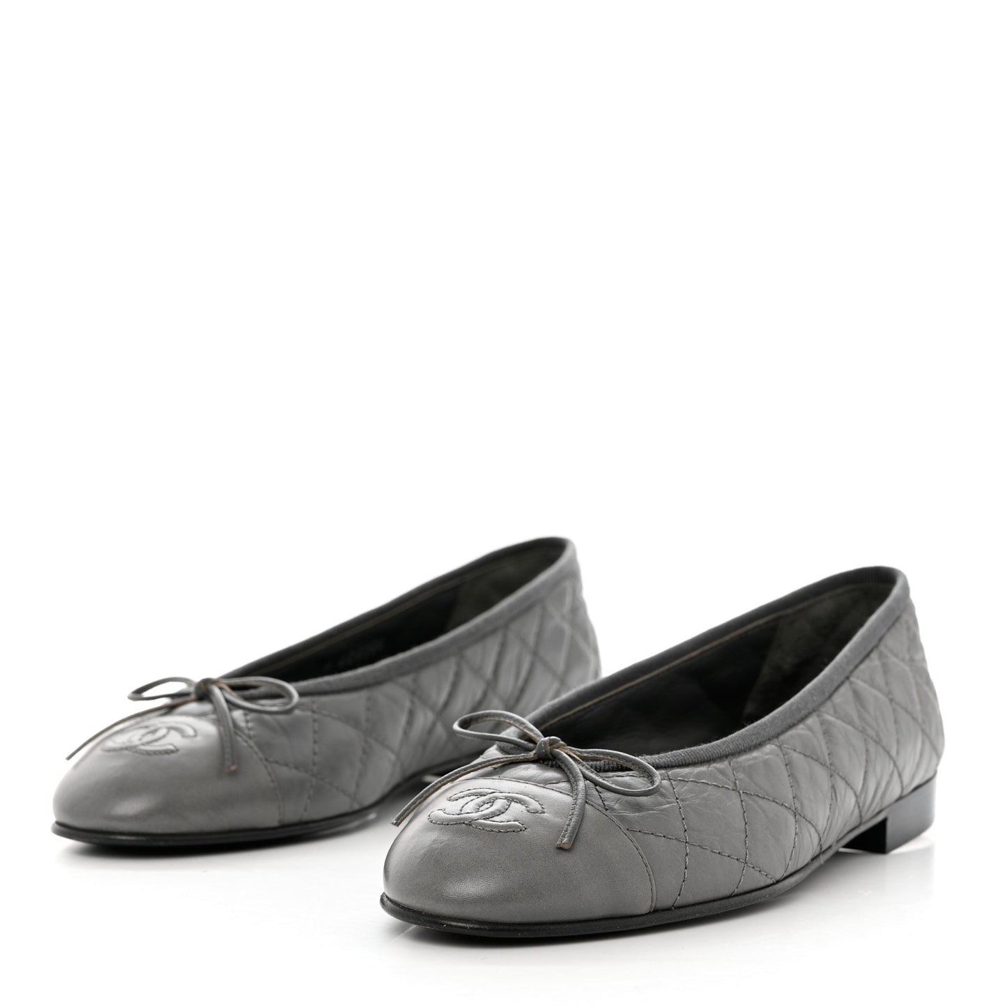 Aged Calfskin Quilted CC Cap Toe Ballerina Flats 37 Grey