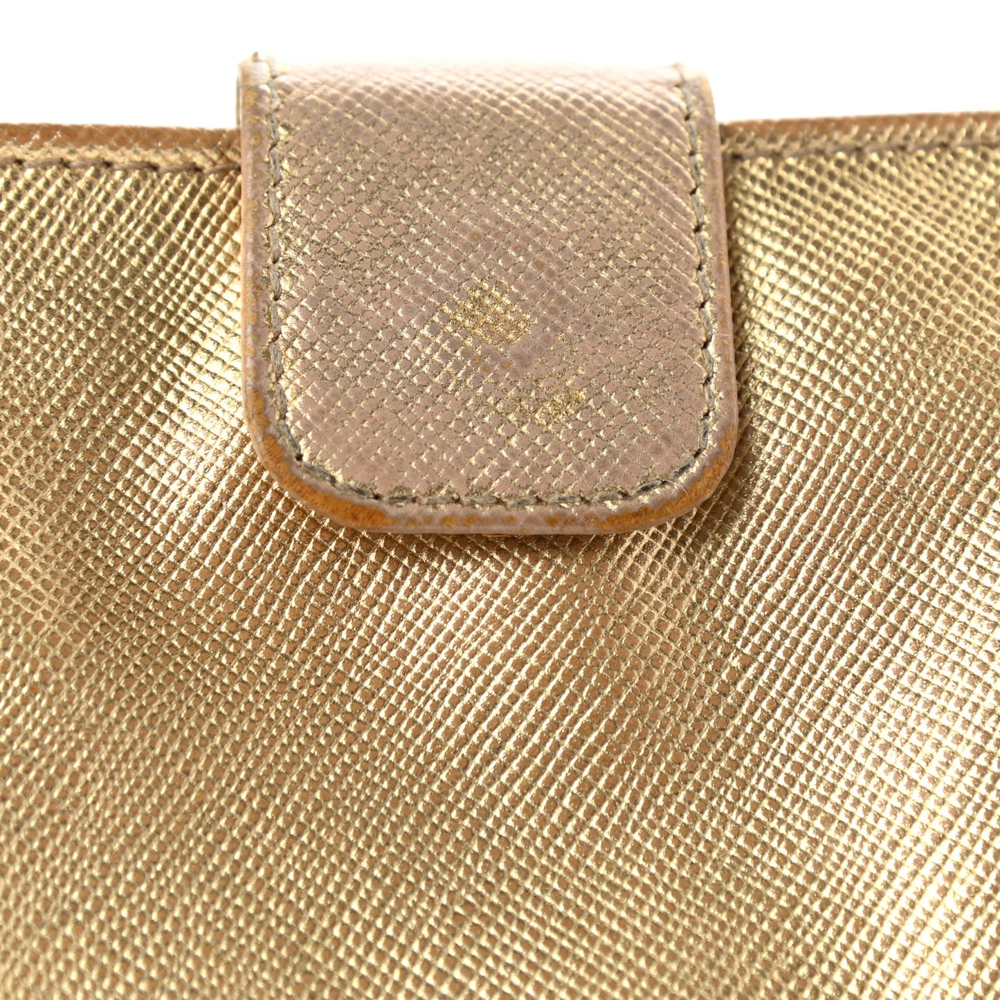 Metallic Saffiano Compact Flap Wallet Gold