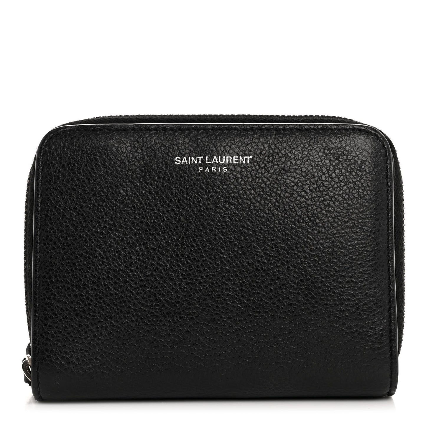 Grained Calfskin Rive Gauche Compact Zip Around Wallet Black