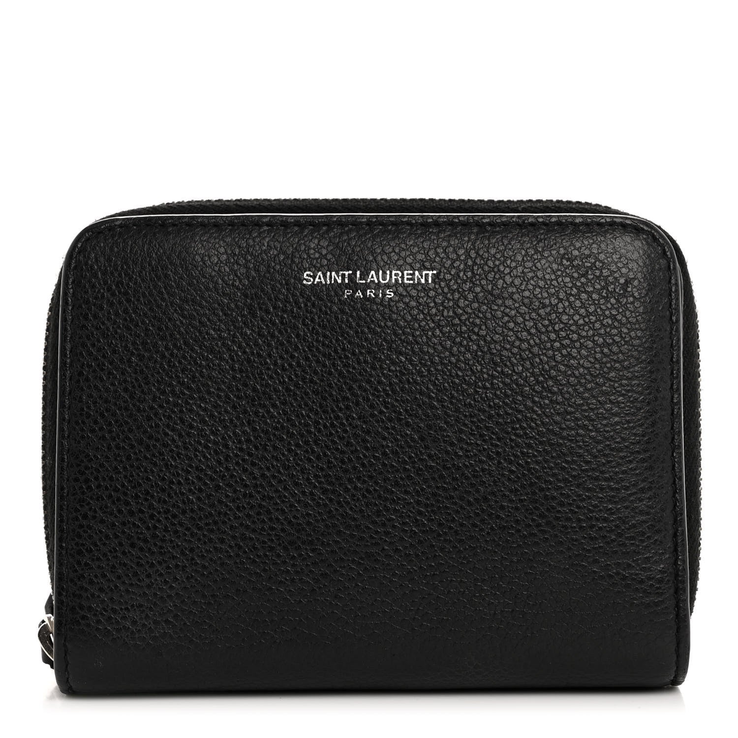 Saint Laurent Grained Calfskin Rive Gauche Compact Zip Around Wallet Black 1 of 11