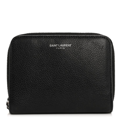 Saint Laurent Grained Calfskin Rive Gauche Compact Zip Around Wallet Black 1 of 11
