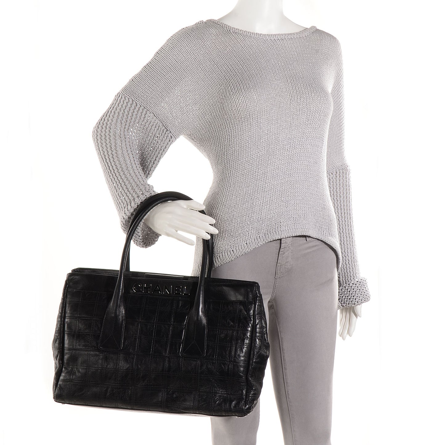 Lambskin Stitched Lax Shopping Tote Black