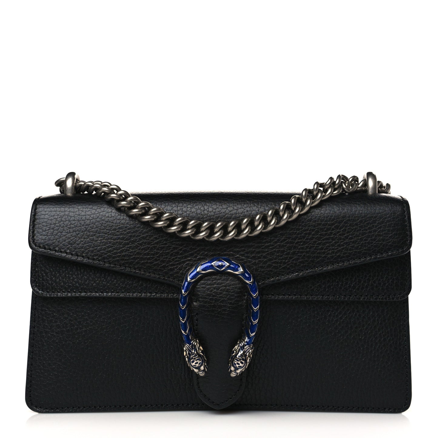 Dollar Calfskin Enamel Small Dionysus Shoulder Bag Black Electric Blue