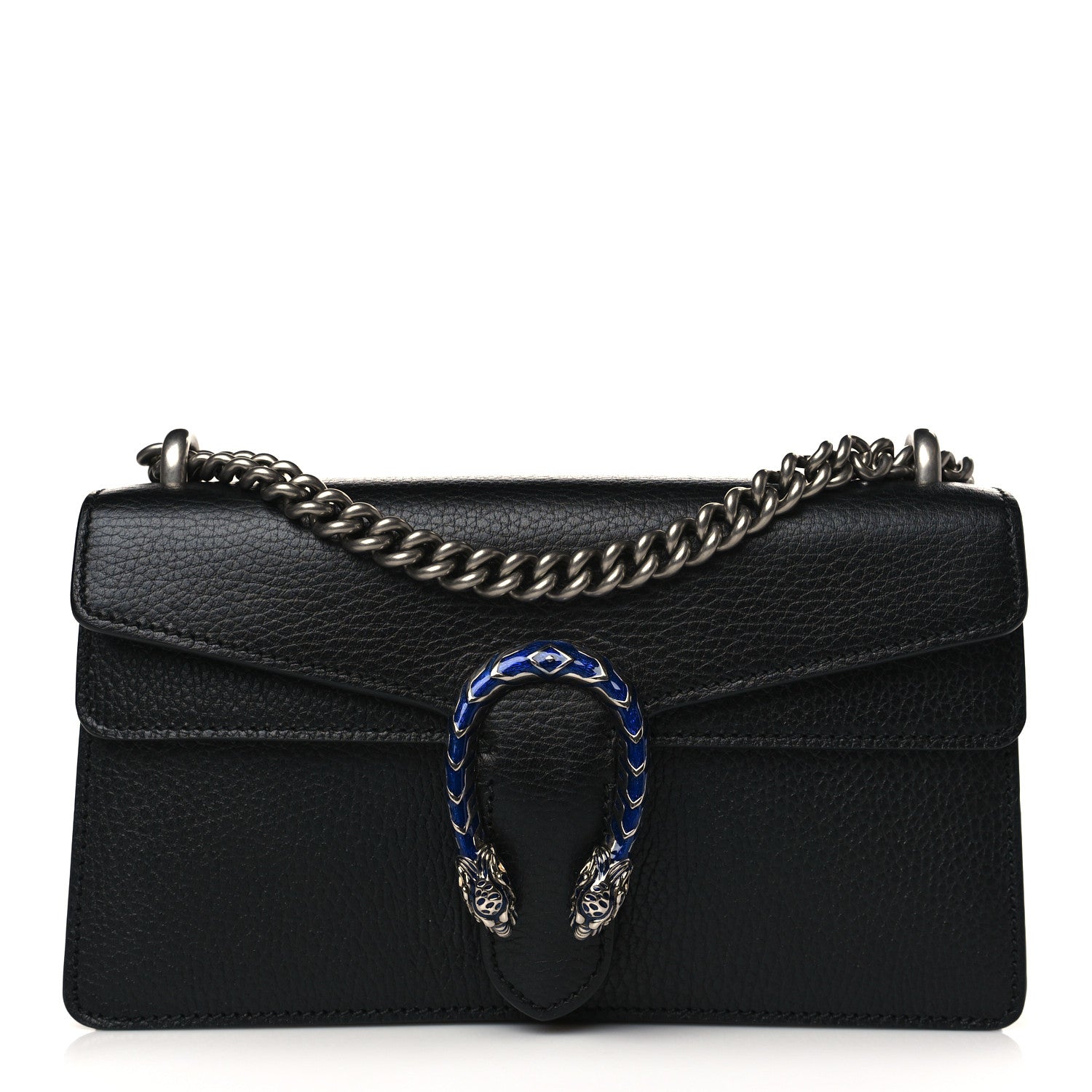 Gucci Dollar Calfskin Enamel Small Dionysus Shoulder Bag Black Electric Blue 1 of 9