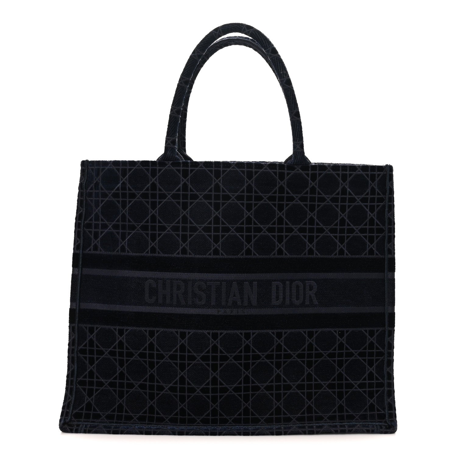 Christian Dior Velvet Cannage Large Book Tote Navy Blue 1 of 10
