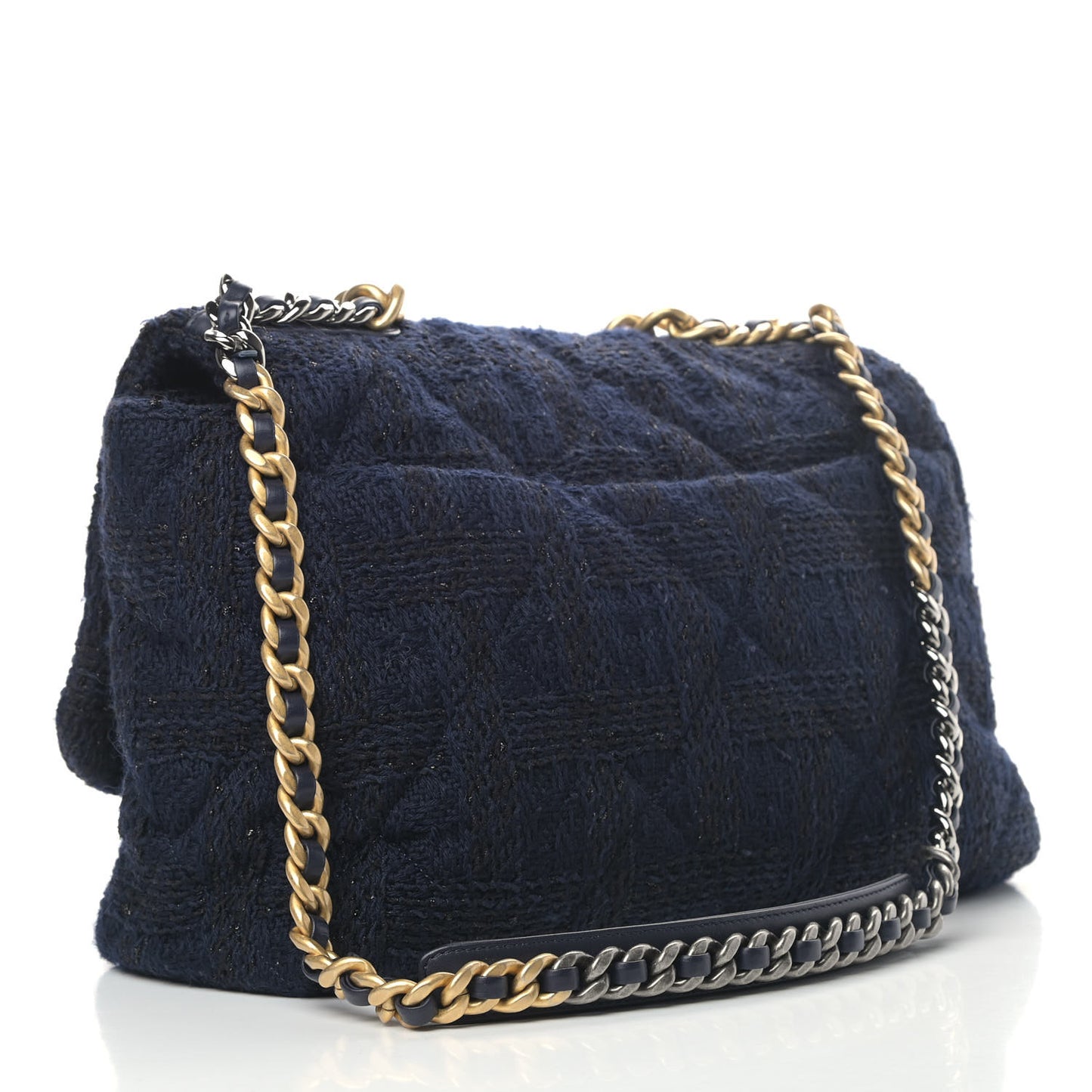 Tweed Quilted Maxi Chanel 19 Flap Navy