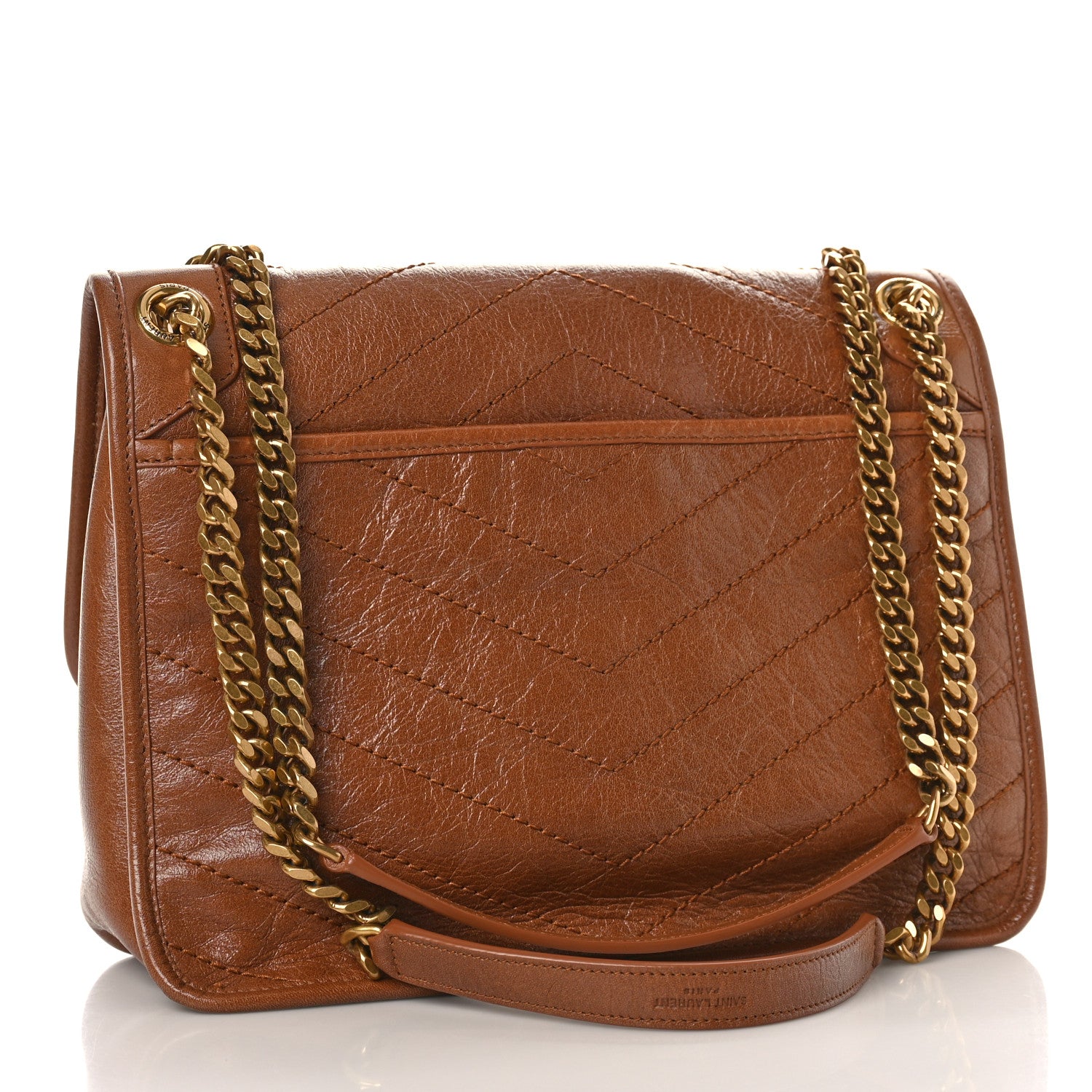 Saint Laurent Crinkled Calfskin Matelasse Monogram Medium Niki Chain Satchel Caramel 3 of 9
