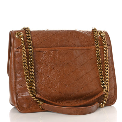 Saint Laurent Crinkled Calfskin Matelasse Monogram Medium Niki Chain Satchel Caramel 3 of 9