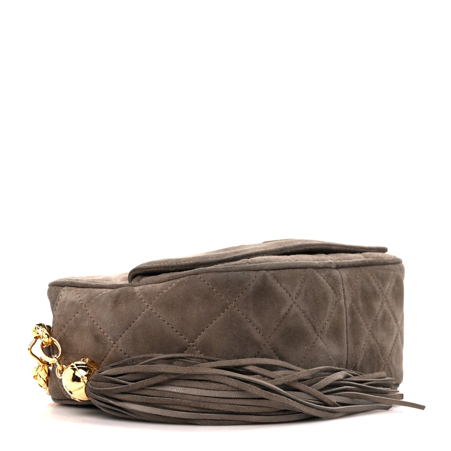 Chanel Suede Quilted CC Tassel Camera Case Grey 4 of 12