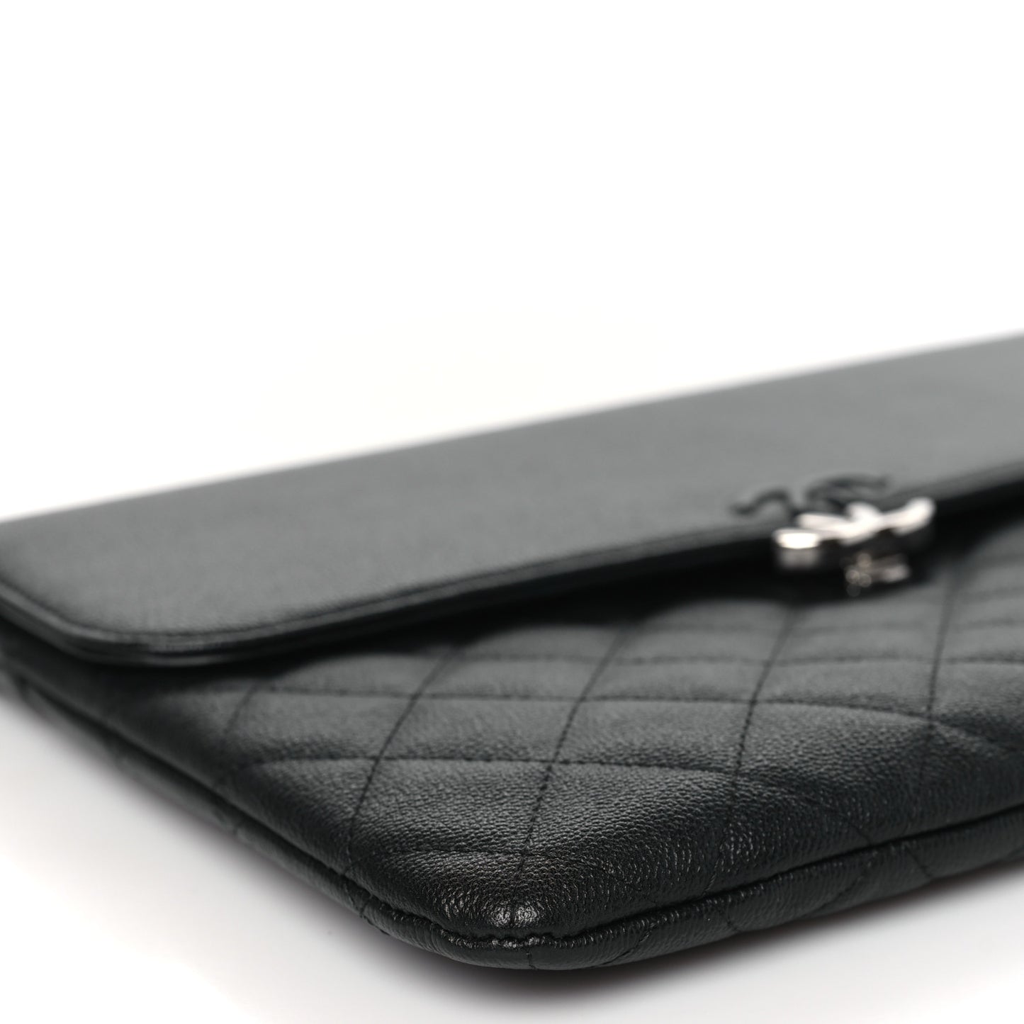 Grained Calfskin Quilted CC Box Pouch Black