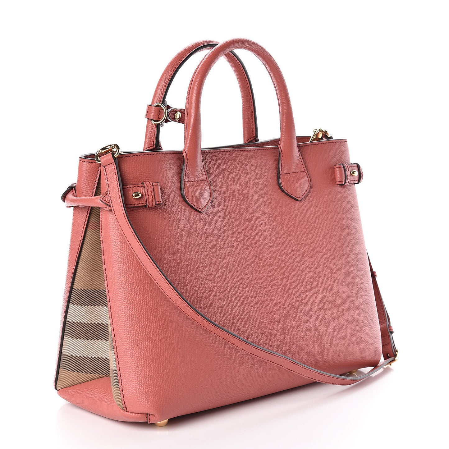 Grainy Calfskin House Check Medium Banner Tote Mauve Pink