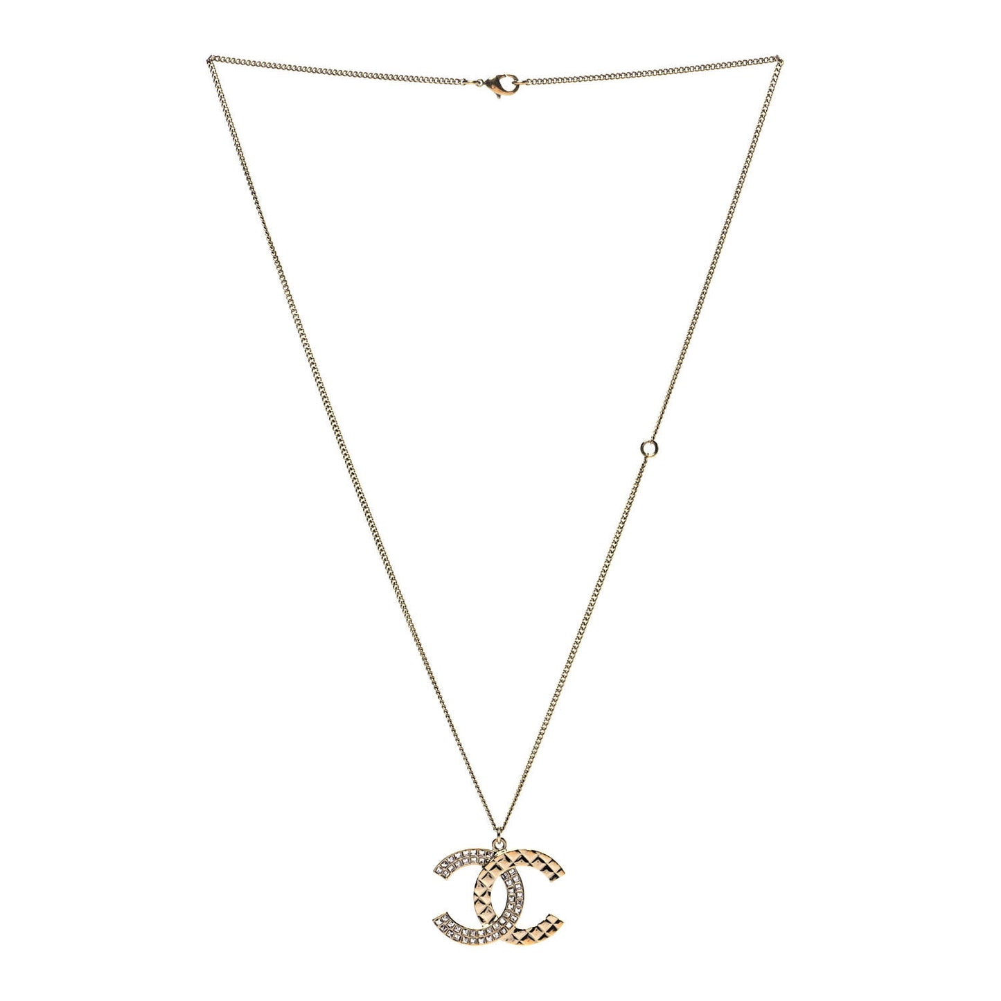 Baguette Crystal Quilted CC Pendant Necklace Gold