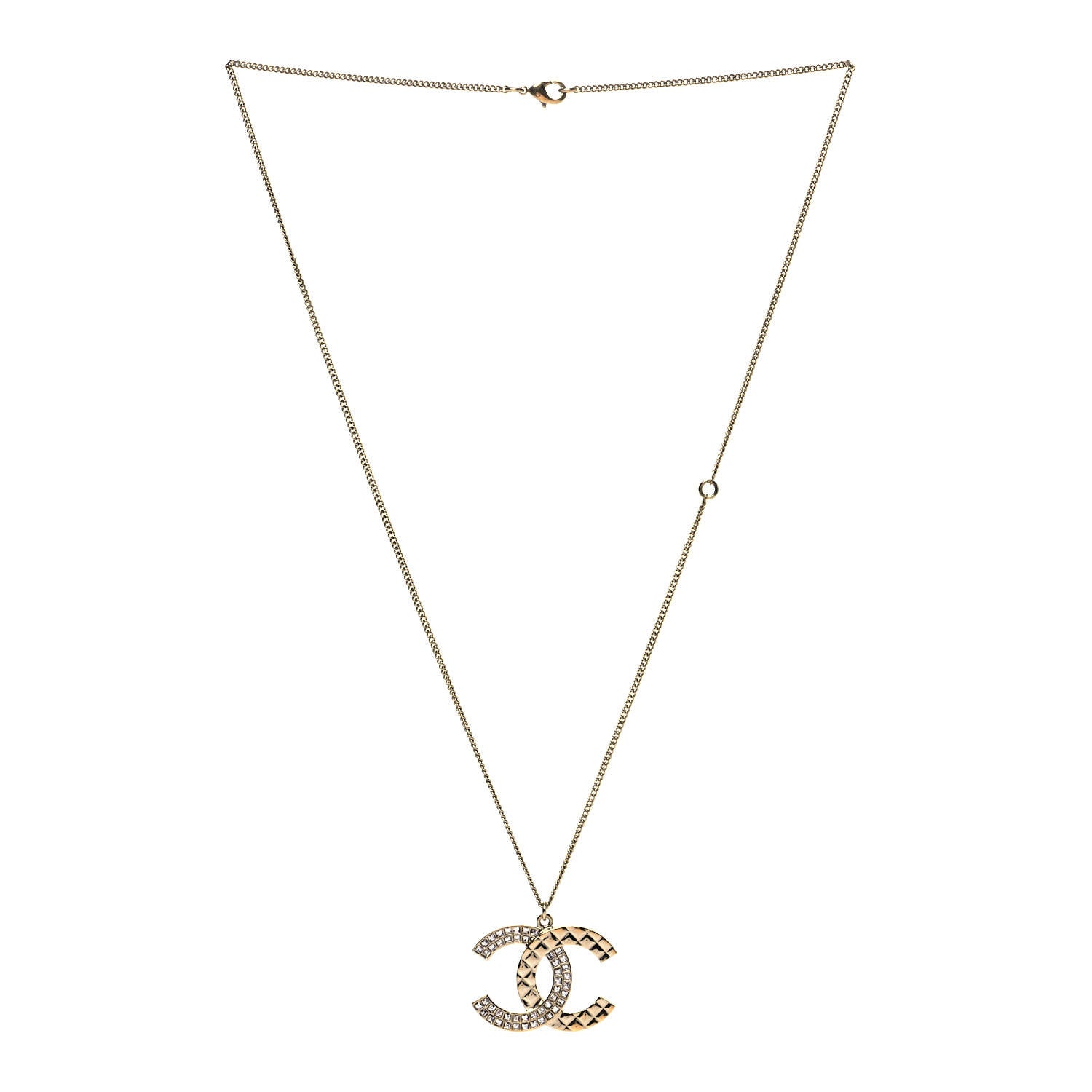 Chanel Baguette Crystal Quilted CC Pendant Necklace Gold 2 of 4