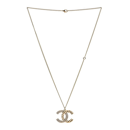 Chanel Baguette Crystal Quilted CC Pendant Necklace Gold 2 of 4