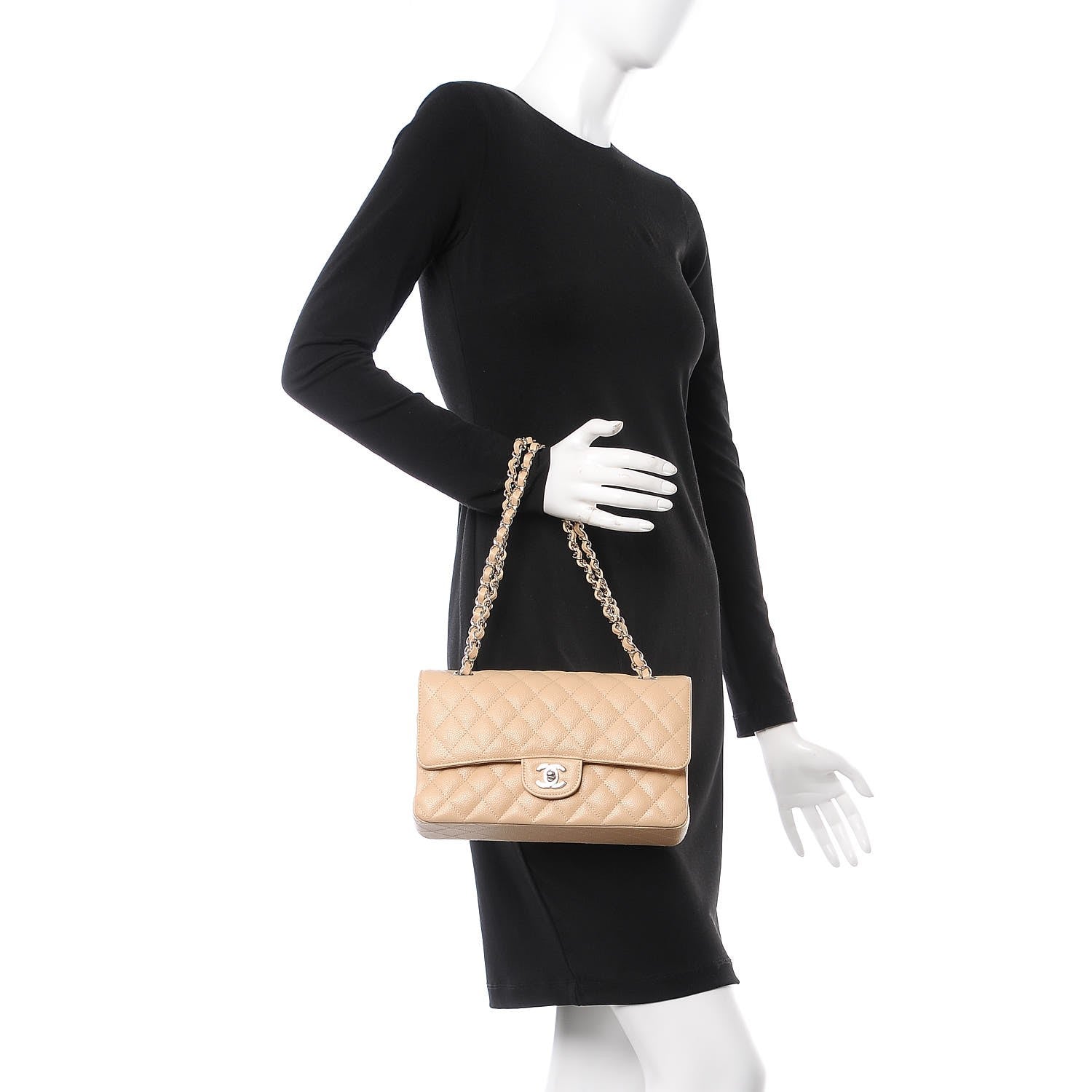 Chanel Caviar Quilted Medium Double Flap Beige 2 of 8