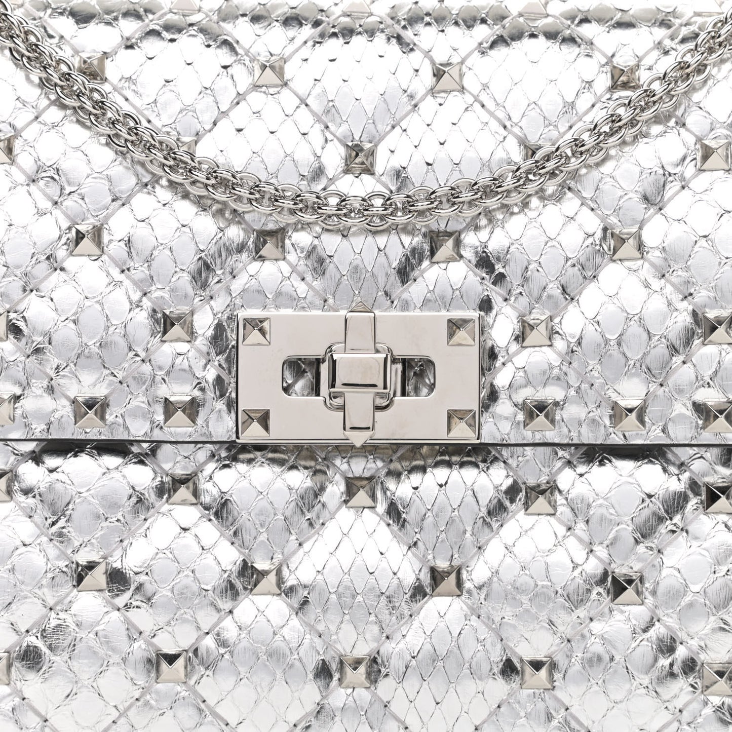 Metallic Watersnake Medium Rockstud Spike Shoulder Bag Silver