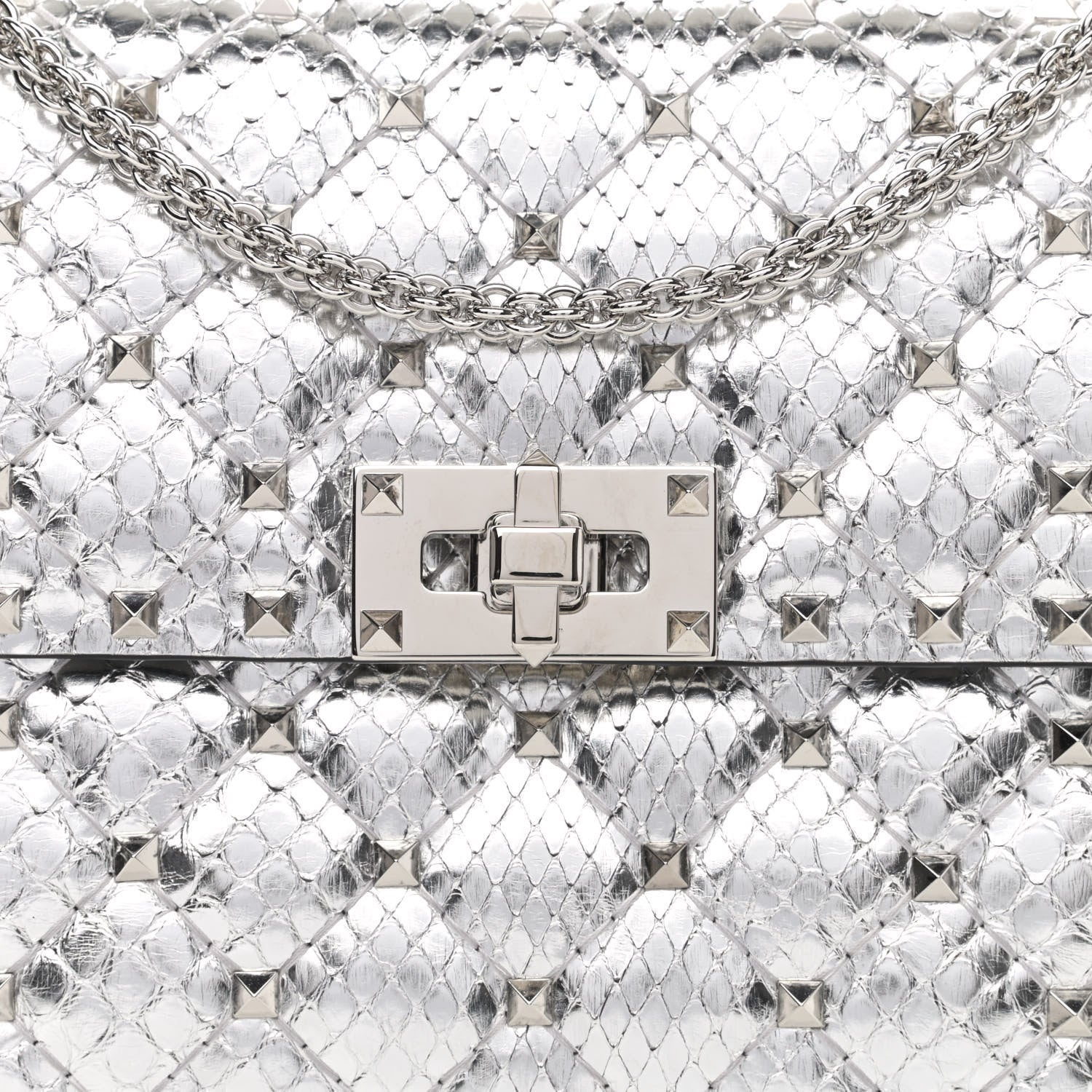 Valentino Garavani Metallic Watersnake Medium Rockstud Spike Shoulder Bag Silver 7 of 10