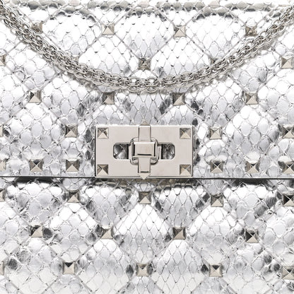 Valentino Garavani Metallic Watersnake Medium Rockstud Spike Shoulder Bag Silver 7 of 10