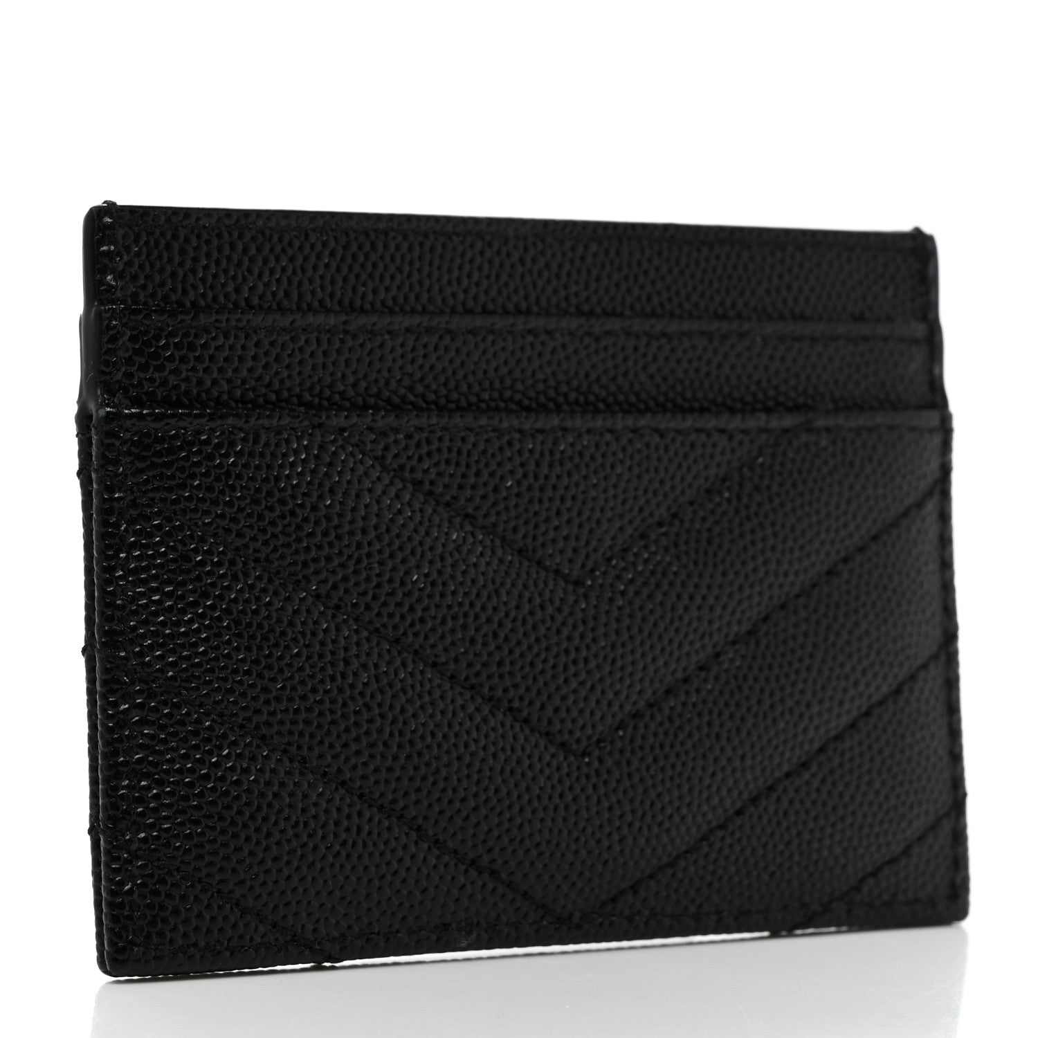 Saint Laurent Grain De Poudre Matelasse Chevron Monogram Credit Card Case Black 3 of 7