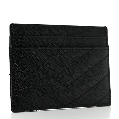 Saint Laurent Grain De Poudre Matelasse Chevron Monogram Credit Card Case Black 3 of 7