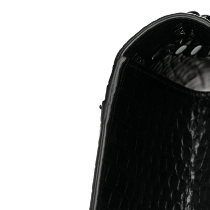 Saint Laurent Calfskin Crocodile Embossed Monogram Large Satchel Black 16 of 16