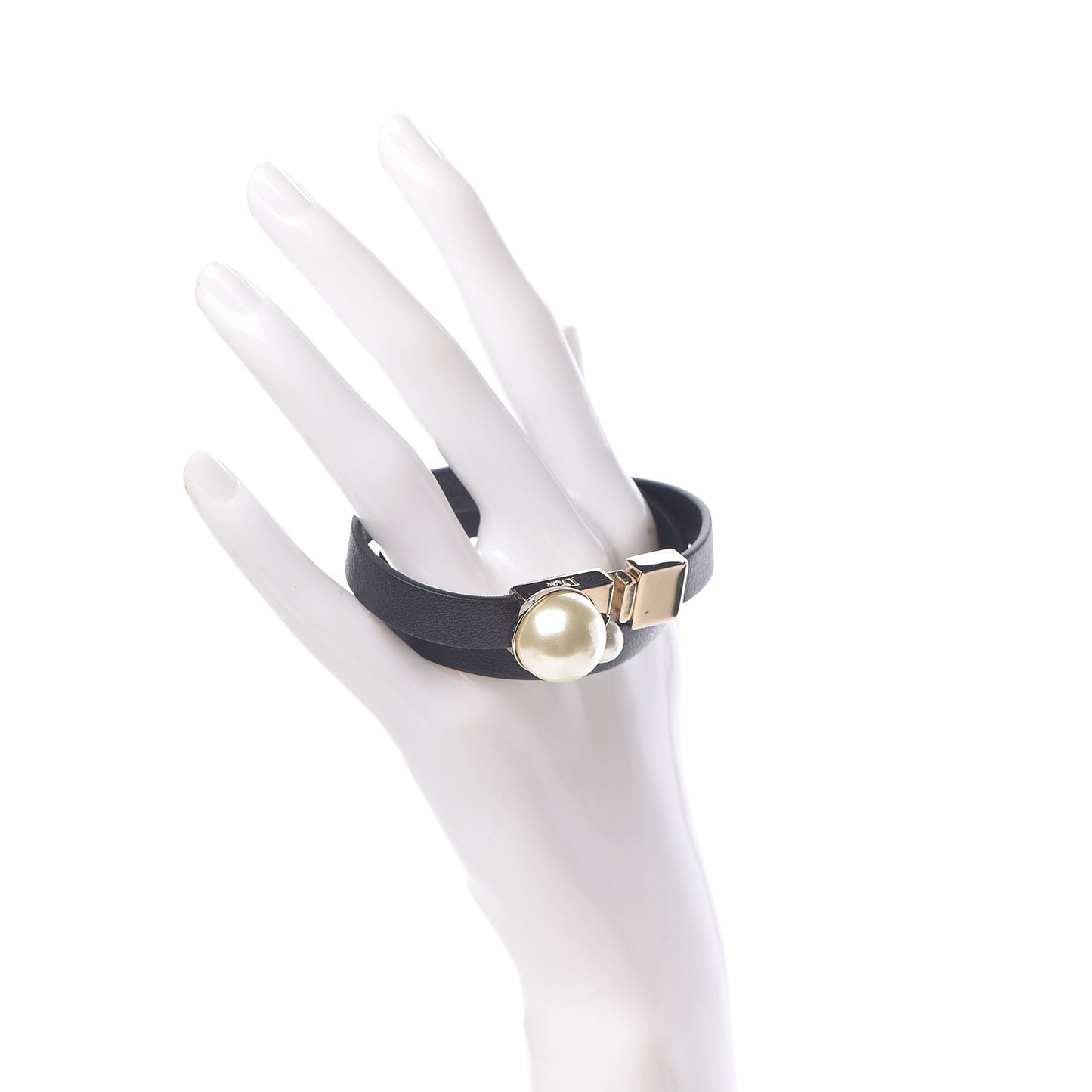 Calfskin Pearl Double Bracelet M Black