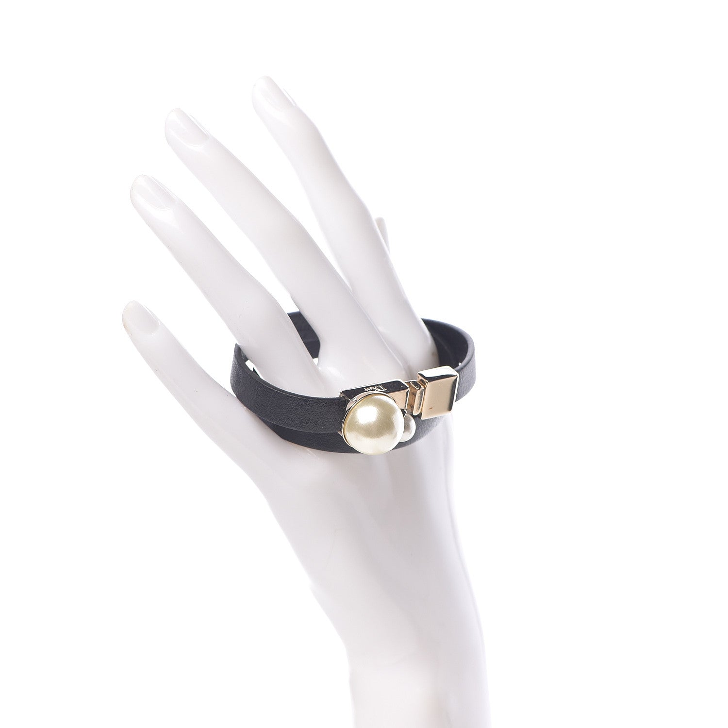 Christian Dior Calfskin Pearl Double Bracelet M Black 2 of 6