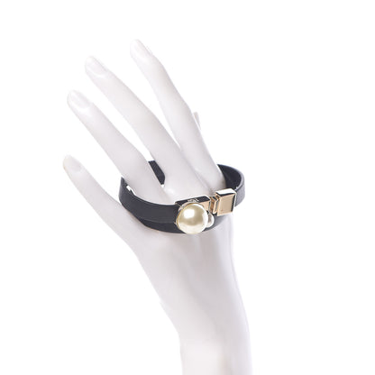 Christian Dior Calfskin Pearl Double Bracelet M Black 2 of 6