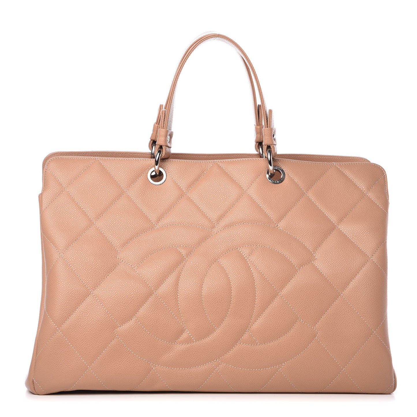 Soft Caviar Quilted Large CC Timeless Tote Beige