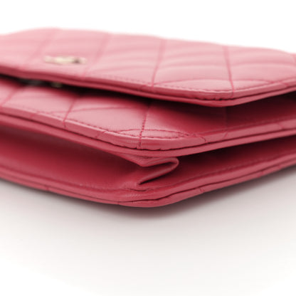 Chanel Lambskin Quilted Wallet On Chain WOC Dark Pink 10 of 10
