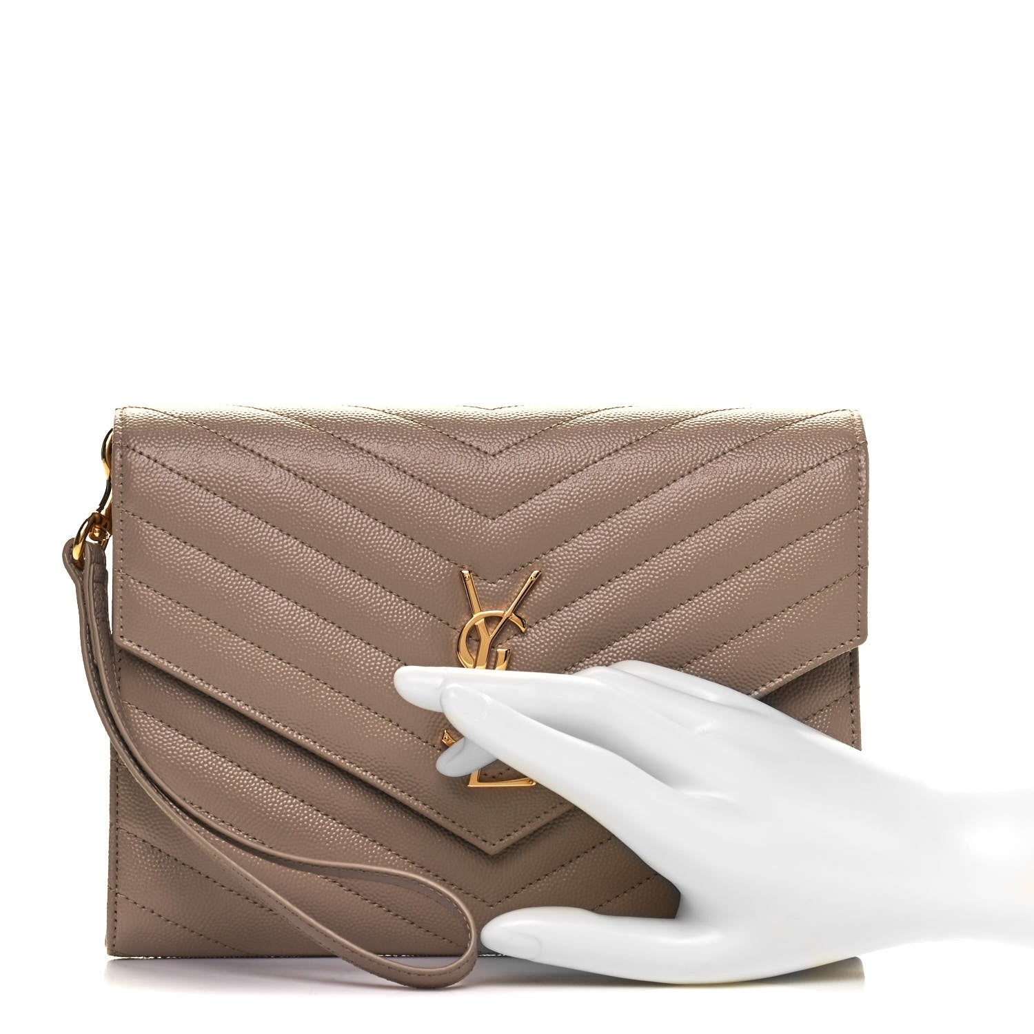 Saint Laurent Grain De Poudre Matelasse Chevron Monogram Envelope Clutch Dark Beige 2 of 8