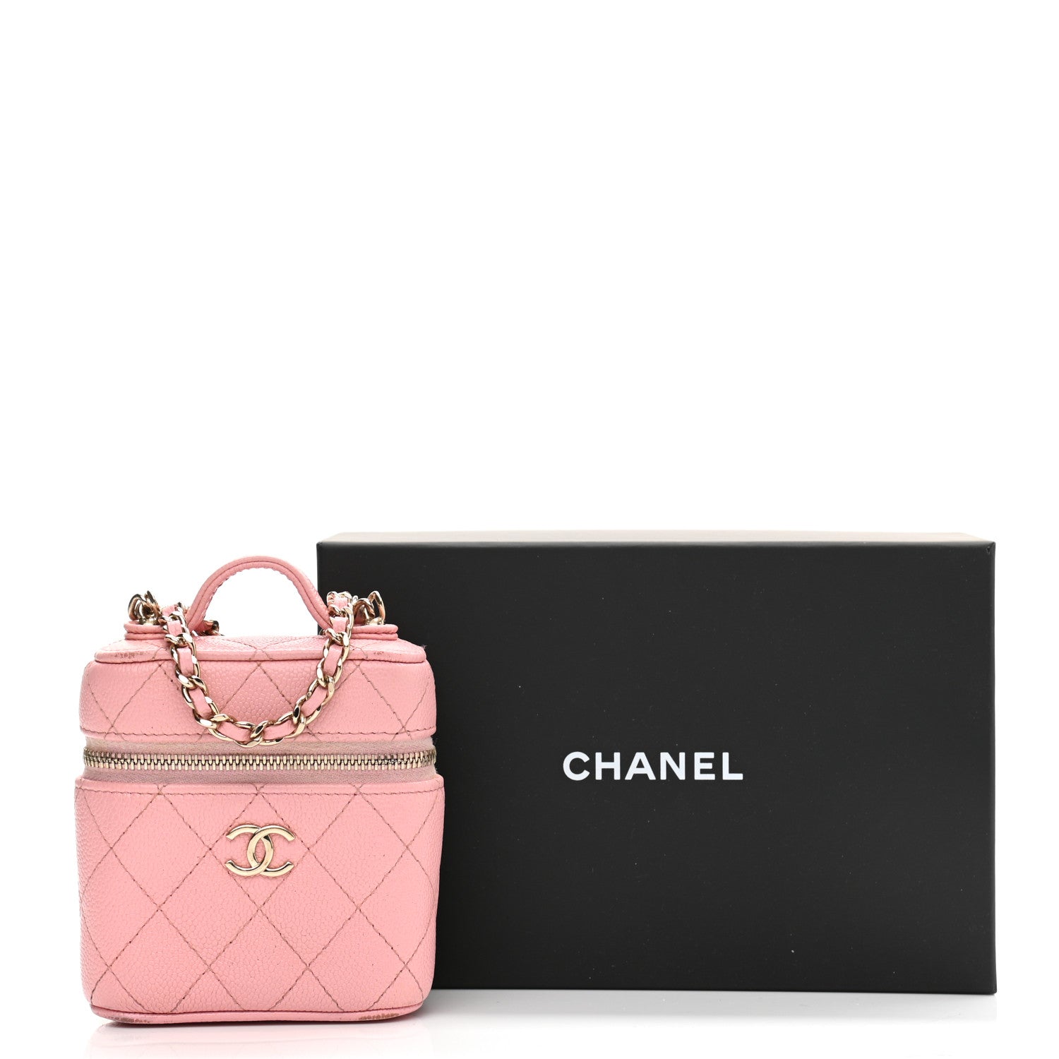 Chanel Caviar Quilted Small Handle With Care Vanity Case With Chain Pink 13 of 13