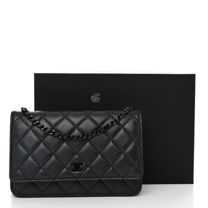 Chanel Lambskin Quilted Wallet On Chain WOC So Black 12 of 12