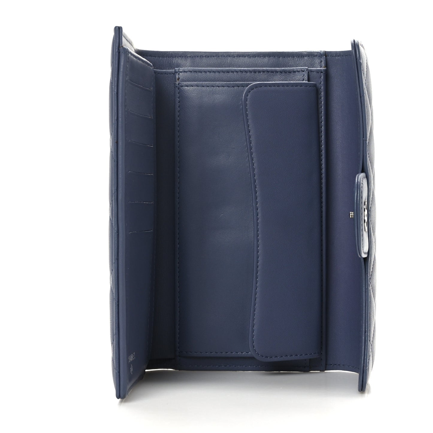 Lambskin Quilted Large Flap Wallet Blue