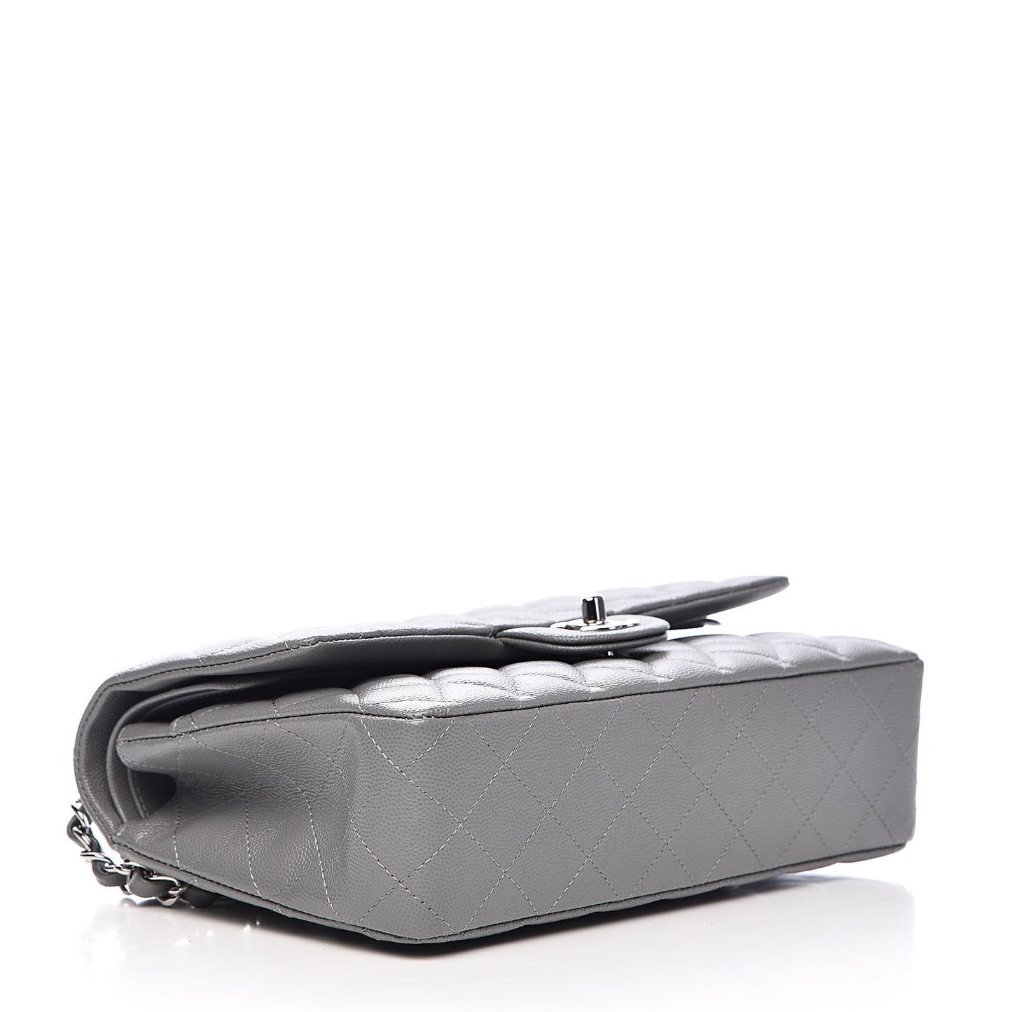 Caviar Quilted Medium Double Flap Grey