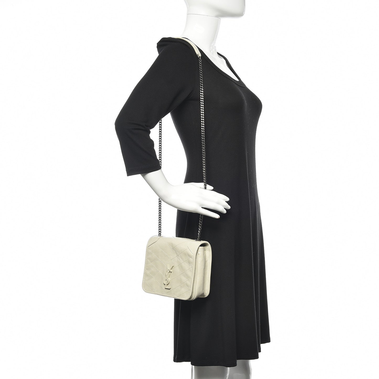 Crinkled Calfskin Matelasse Monogram Niki Chain Wallet Crema Soft