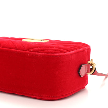 Gucci Velvet Matelasse Small GG Marmont Chain Shoulder Bag Hibiscus Red 9 of 10