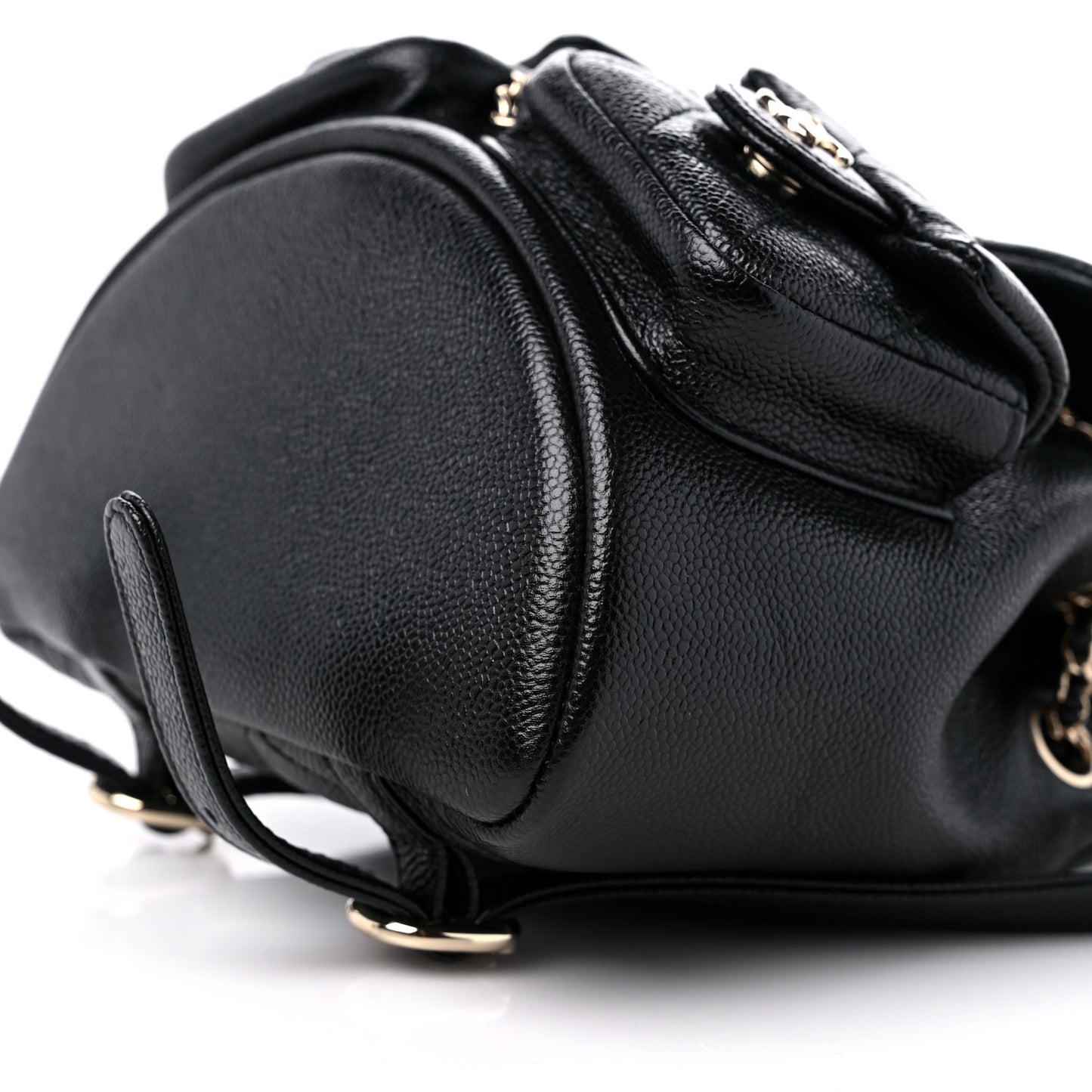 Shiny Caviar Quilted Small Duma Pockets Drawstring Backpack Black