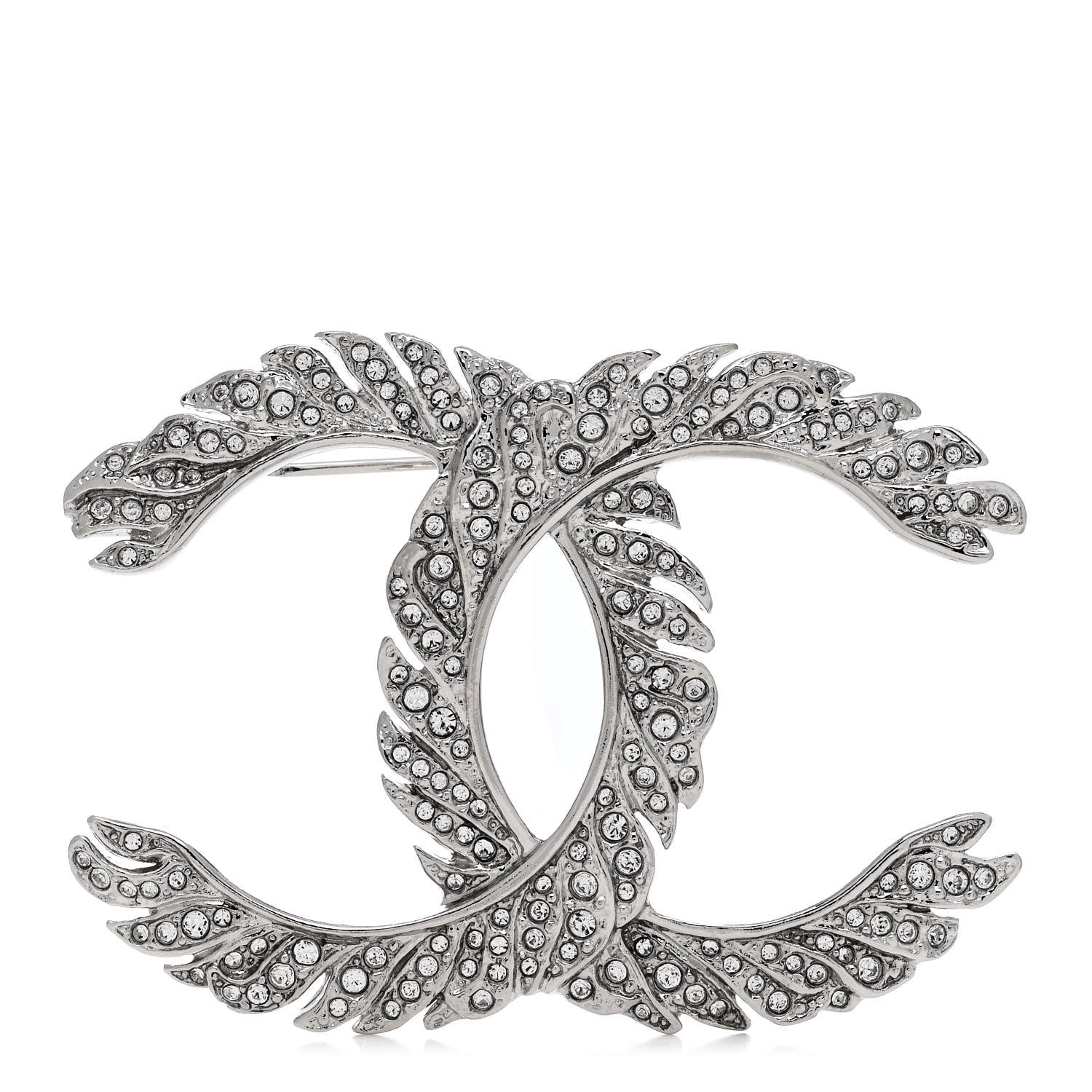 Chanel Crystal Large CC Brooch Silver 1 of 4