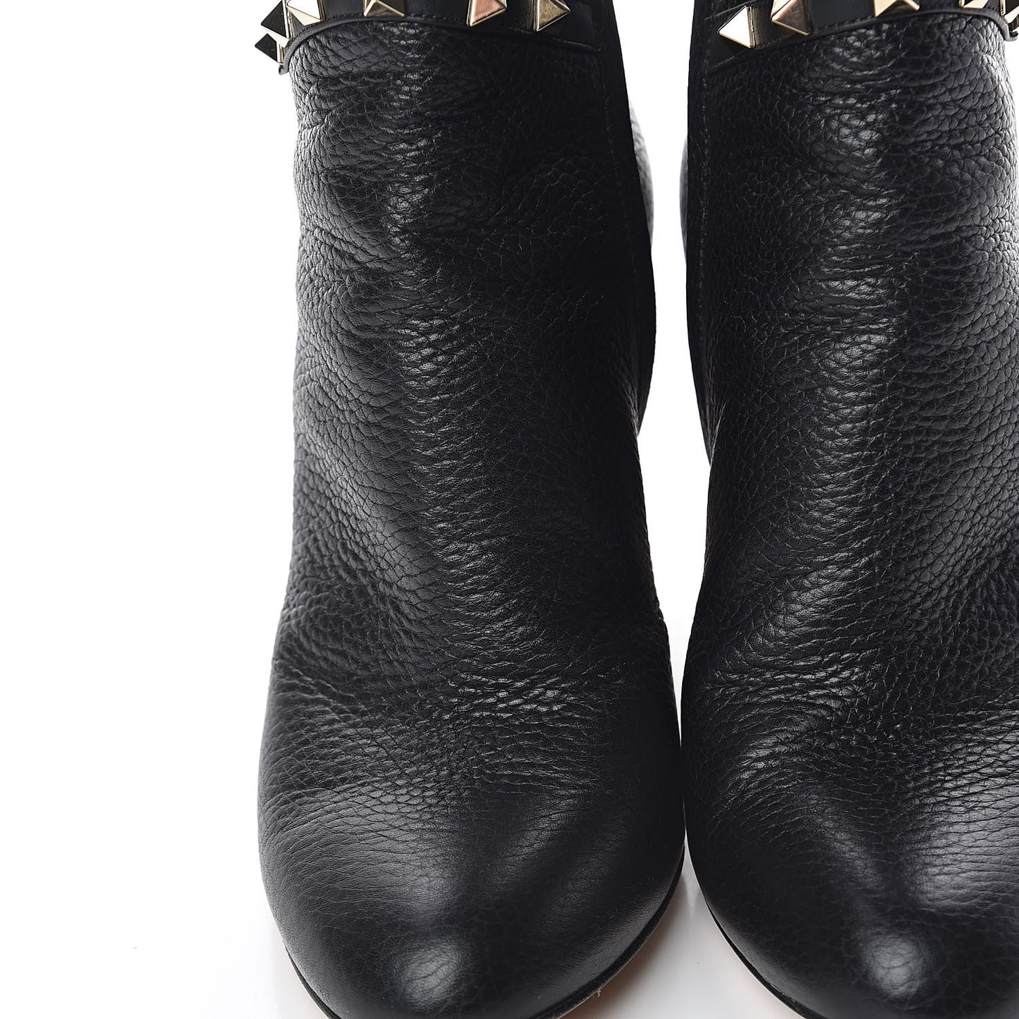 Pebbled Calfskin Rockstud Single Buckle 90mm Block Heel Ankle Boots 38 Black