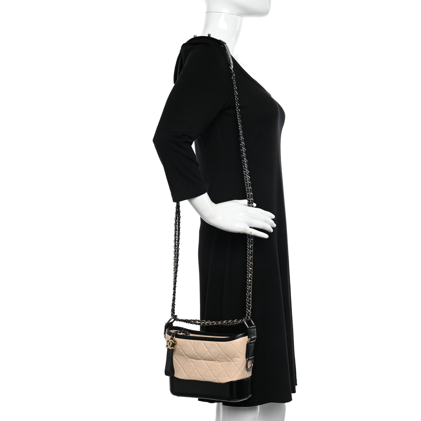 Aged Calfskin Quilted Small Gabrielle Hobo Beige Black