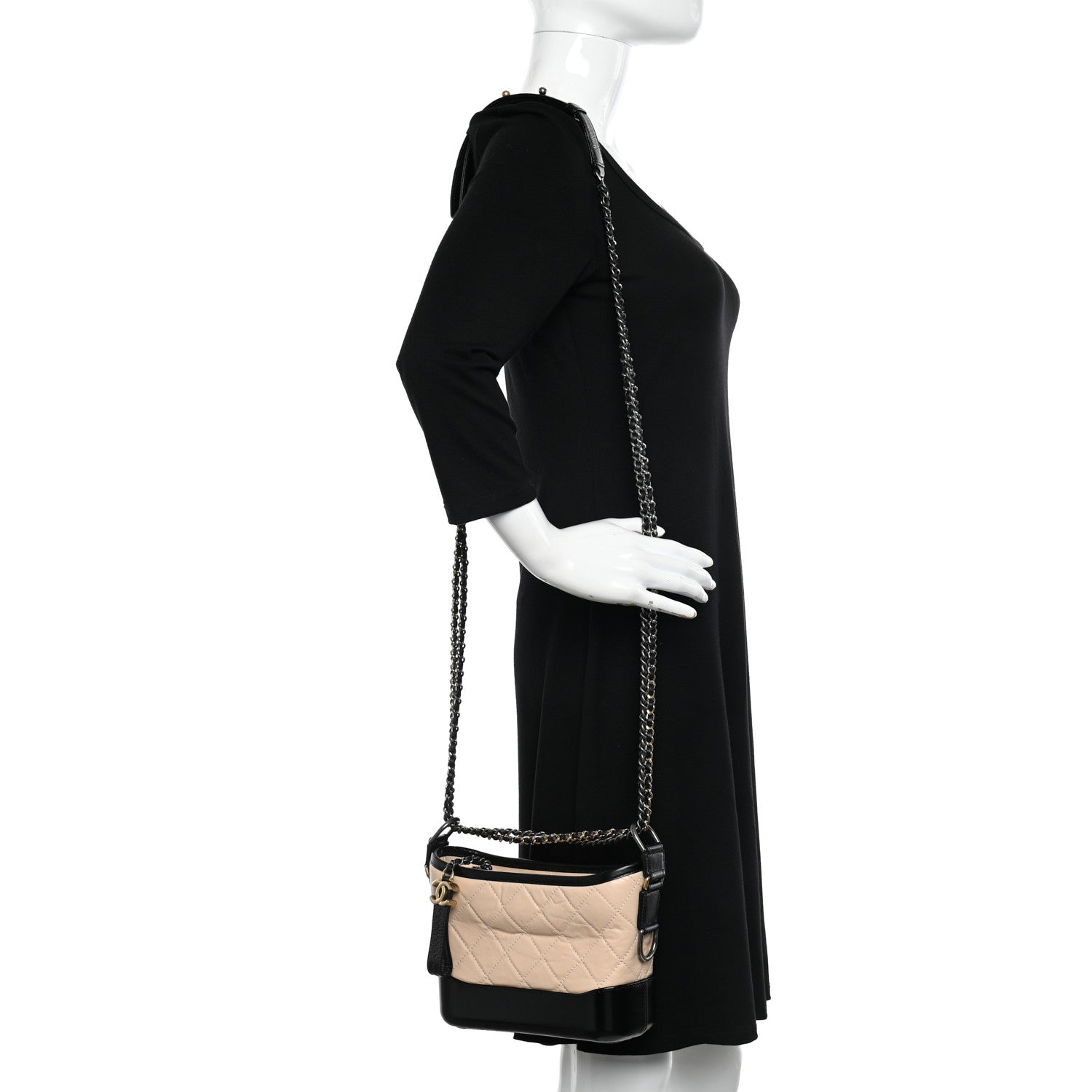 Chanel Aged Calfskin Quilted Small Gabrielle Hobo Beige Black 2 of 12