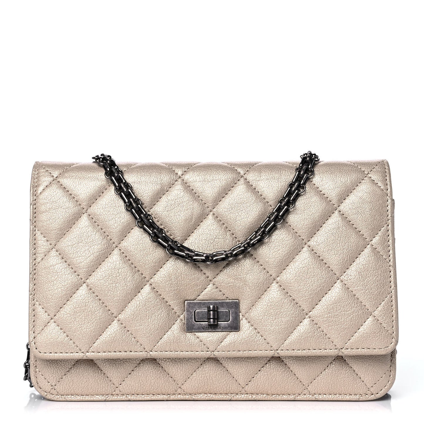 Metallic Sheepskin Quilted Reissue Wallet On Chain WOC Beige