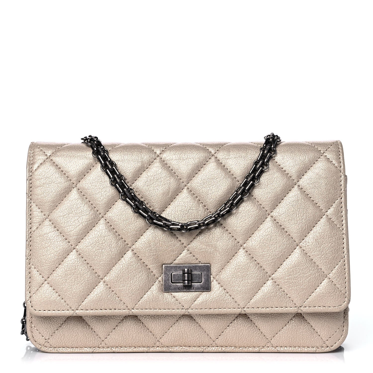 Chanel Metallic Sheepskin Quilted Reissue Wallet On Chain WOC Beige 1 of 13